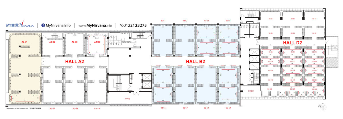 二楼平面图｜Nirvana Central Kuala Lumpur (Nirvana 2), Level 2 NCKL, Floor Layout Plan (Hall A2, Hall B2 & Hall D2)  